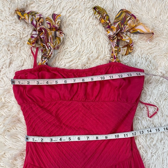 Free People Santorini Tie Strap Maxi Dress 0 Fuchsia Pink linen blend side zip - Picture 6 of 9